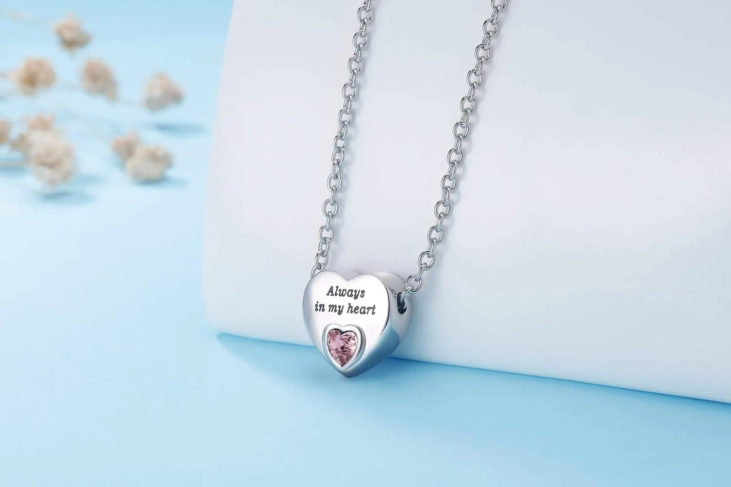 Heart Urn Necklaces for Ashes Birthstone Ashes Necklace Always in My Heart Cremation Jewelry Keepsake Memorial Necklace