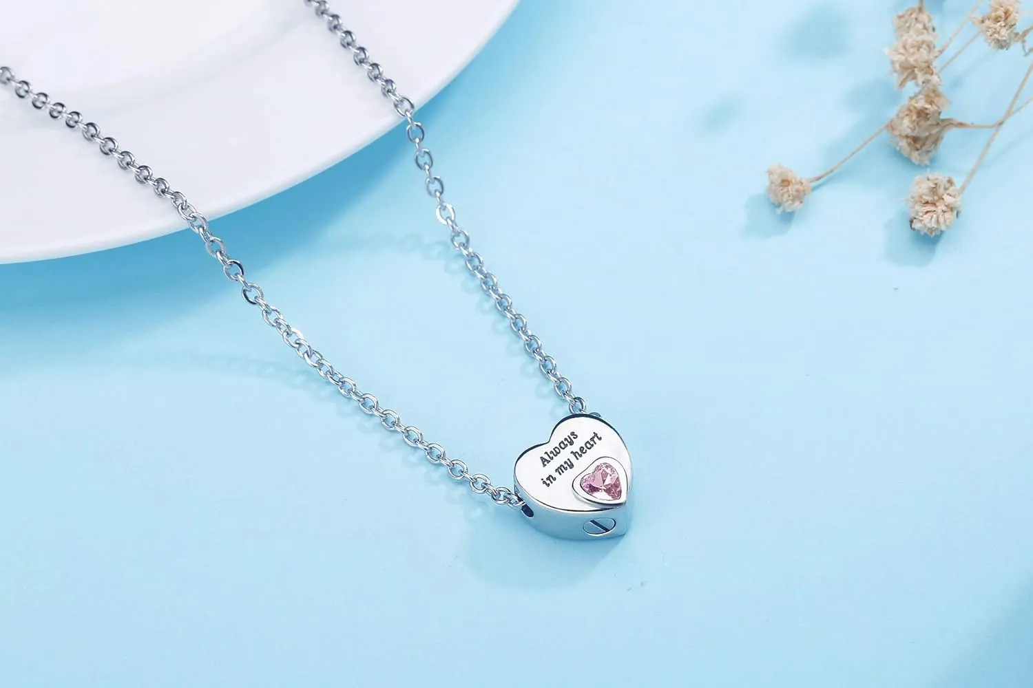 Heart Urn Necklaces for Ashes Birthstone Ashes Necklace Always in My Heart Cremation Jewelry Keepsake Memorial Necklace