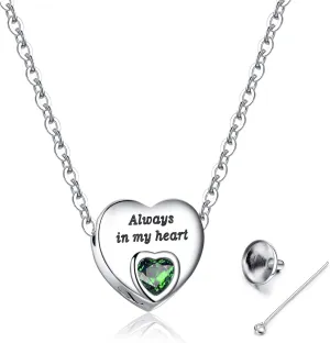 Heart Urn Necklaces for Ashes Birthstone Ashes Necklace Always in My Heart Cremation Jewelry Keepsake Memorial Necklace
