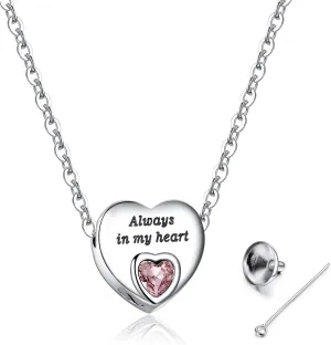 Heart Urn Necklaces for Ashes Birthstone Ashes Necklace Always in My Heart Cremation Jewelry Keepsake Memorial Necklace