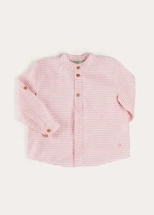 Hertford Striped Mao Collar Long Sleeve Shirt in Coral (12mths-10yrs)