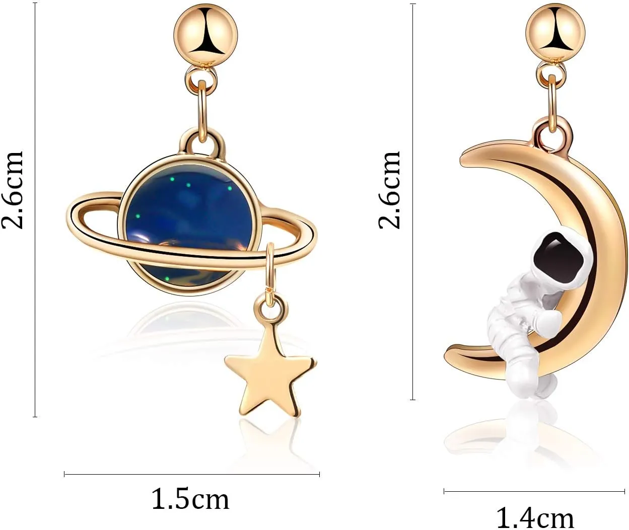 Hicarer 4 Pairs Astronaut Stud Earrings Space Planet Star Moon Dangle Earrings for Women