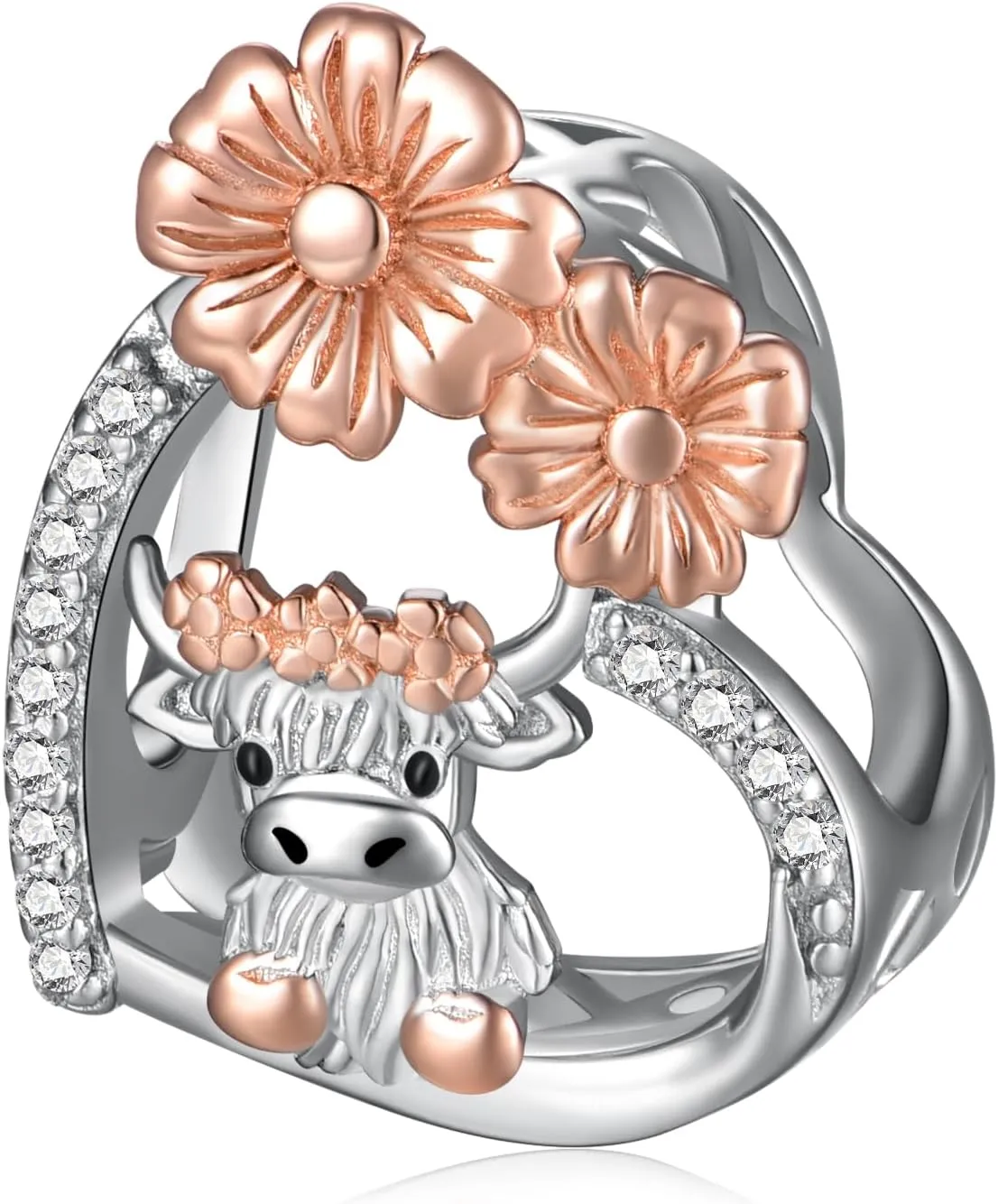 Highland Cow Charm 925 Sterling Silver, Dainty Cow Pendant for Bracelets, Scottish-Themed Jewelry Gift for Women, Handmade Silver Animal Charms for Bracelets