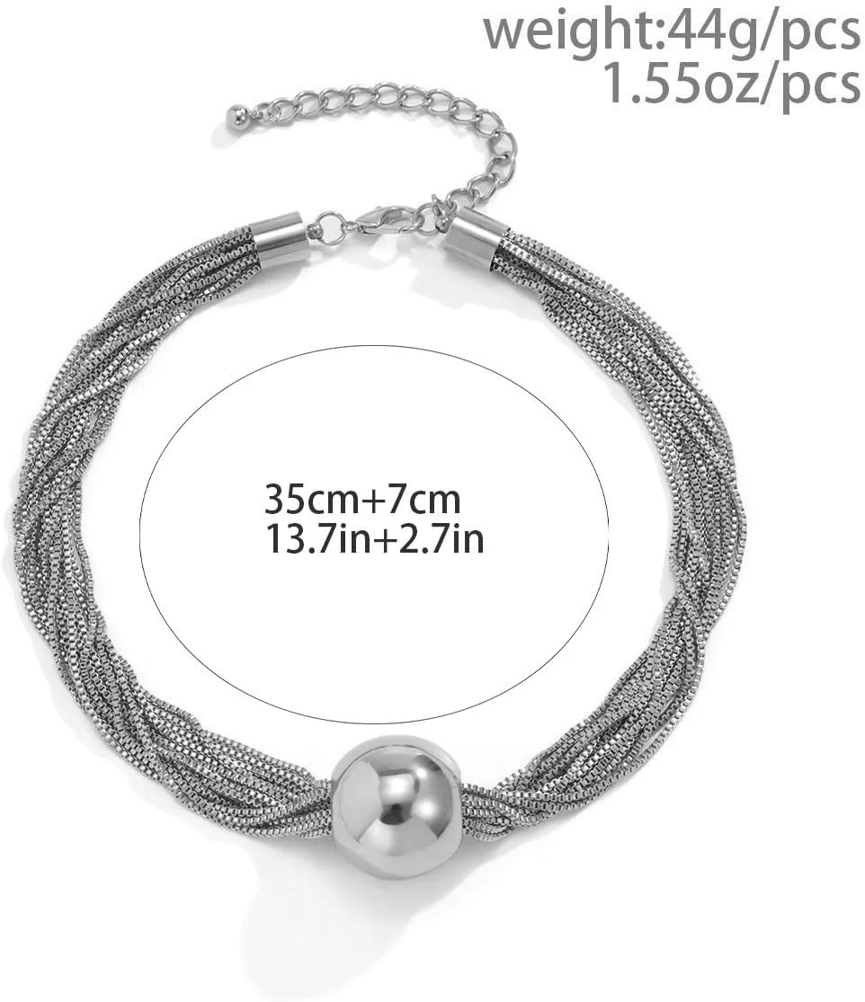 Hip-hop Sphere Pendant Necklace Bracelets Multi-layer Chunky Choker Necklaces Thick Chains Jewelry for Women
