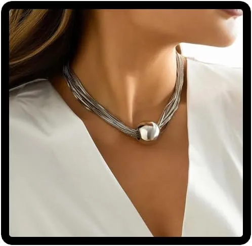 Hip-hop Sphere Pendant Necklace Bracelets Multi-layer Chunky Choker Necklaces Thick Chains Jewelry for Women