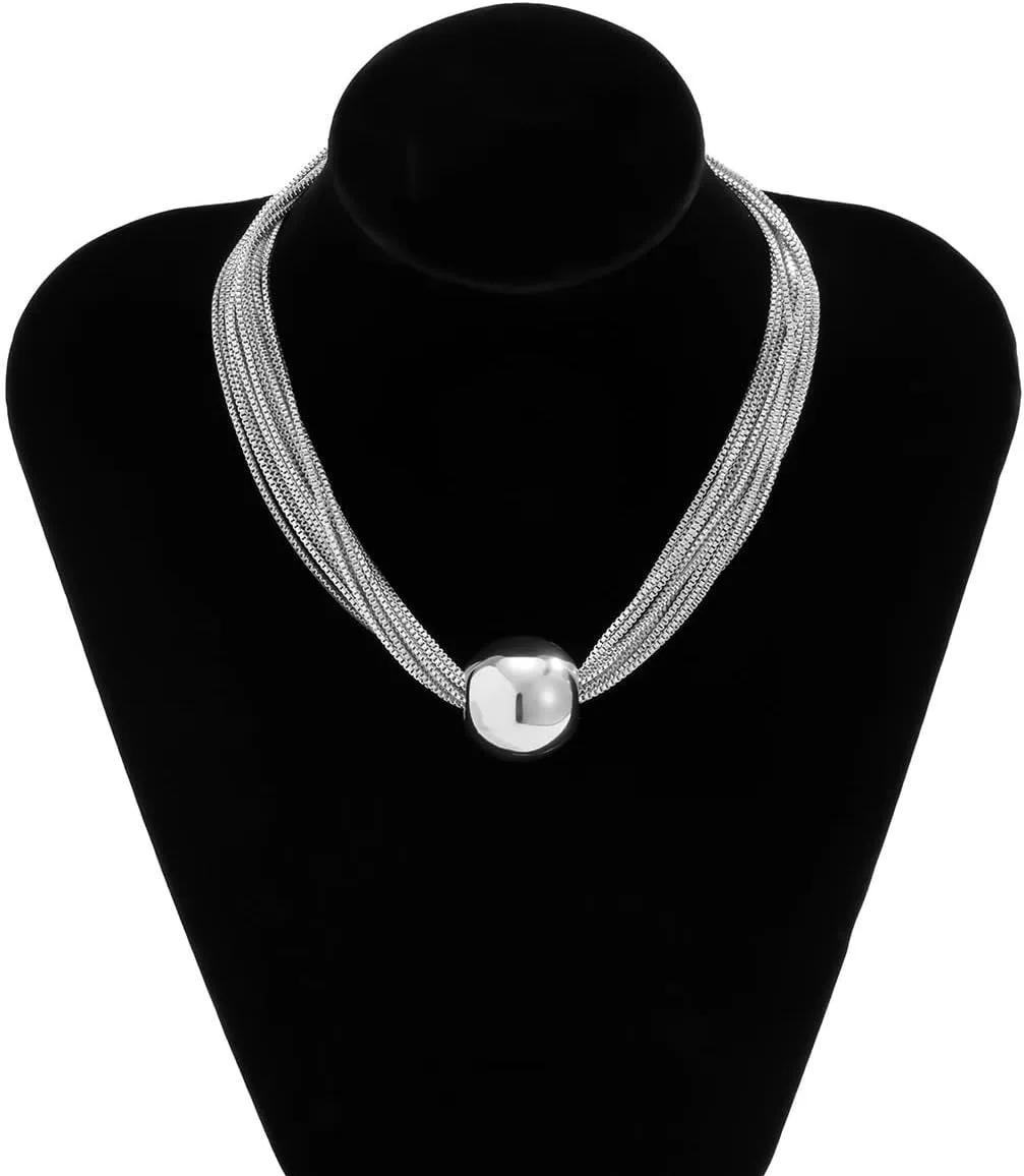 Hip-hop Sphere Pendant Necklace Bracelets Multi-layer Chunky Choker Necklaces Thick Chains Jewelry for Women