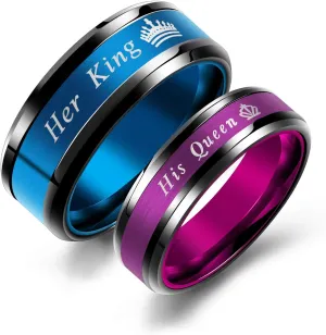 His and Hers King and Queen Rings 2pcs Titanium Steel Matching couple Promise Rings Engagement Anniversary Bands Valentine's Jewelry Gifts