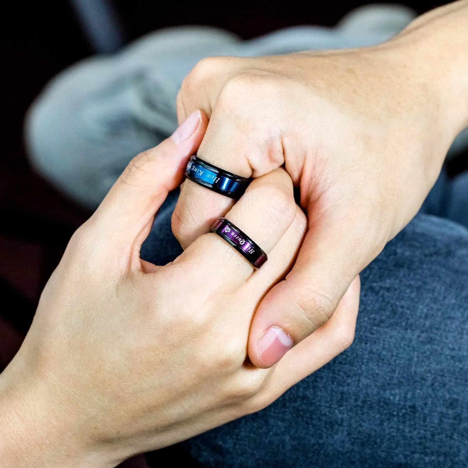 His and Hers King and Queen Rings 2pcs Titanium Steel Matching couple Promise Rings Engagement Anniversary Bands Valentine's Jewelry Gifts