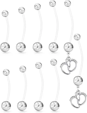 Hoeudjo Pregnancy Belly Rings Maternity Belly Button Rings Plastic Long Bar Navel Ring for Maternity Sport Pregnant Women Different Bar Length 18/32/35/38mm
