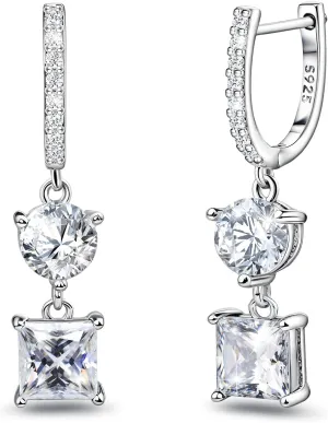 Hoop Earring with Dangle Charm - Sterling Silver Hoop Earrings for Women Trendy Hypoallergenic Loop Earrings with Dangling for Sensitive Ears Cubic Zirconia Fashion Huggie Earrings Birthday Gifts