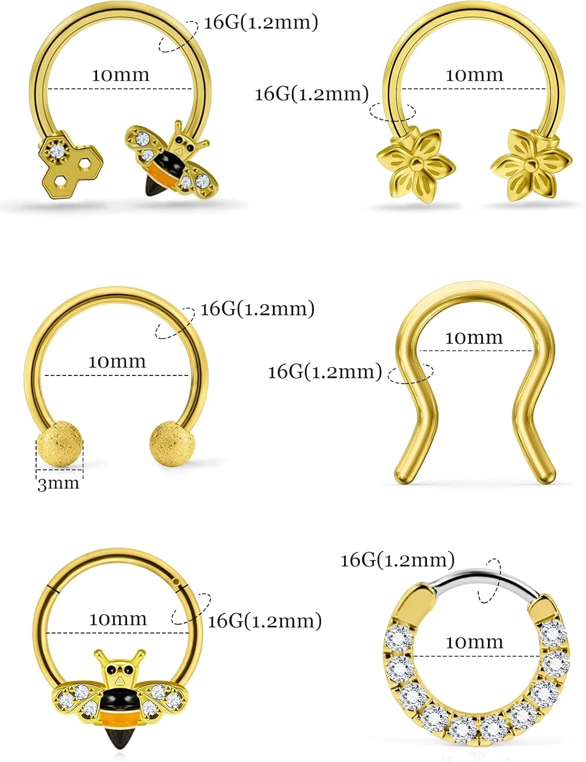 Horseshoe Nose Rings Surgical Steel 16G Nose Hoop Tragus Cartiage Earring Septum Jewelry Lip Rings Rook Conch Piercing Jewelry 6Mm 8Mm 10Mm 12Mm Silver Nose Piercing Hoops