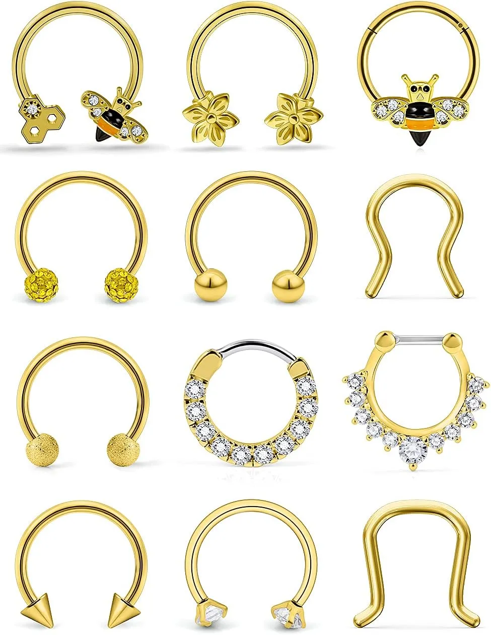 Horseshoe Nose Rings Surgical Steel 16G Nose Hoop Tragus Cartiage Earring Septum Jewelry Lip Rings Rook Conch Piercing Jewelry 6Mm 8Mm 10Mm 12Mm Silver Nose Piercing Hoops