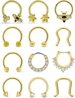 Horseshoe Nose Rings Surgical Steel 16G Nose Hoop Tragus Cartiage Earring Septum Jewelry Lip Rings Rook Conch Piercing Jewelry 6Mm 8Mm 10Mm 12Mm Silver Nose Piercing Hoops
