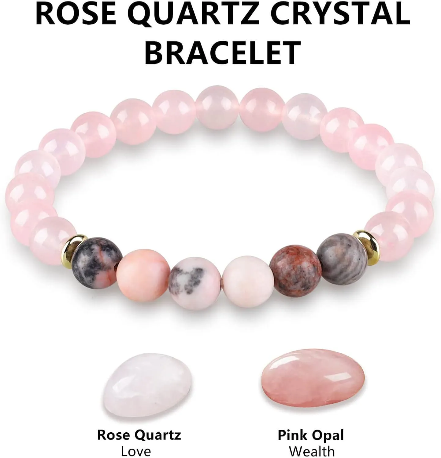 HOZEAL Rose Quartz Pink Opal Peru Crystal Bracelet, Love Friendship Crystal Stone Chakra Bracelet, Business Money Energy Wealth Good Luck Prosperity Feng Shui Beaded Bracelet for Men Women
