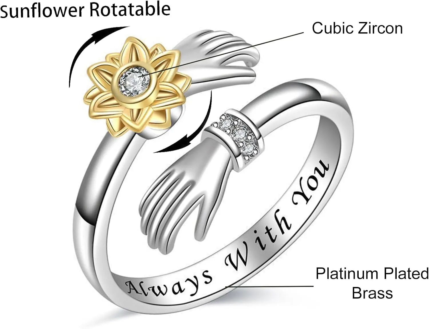 Hug Ring, Adjustable Hug Ring for Women Hugging Hands Open Ring Promise Ring for Couple Women Mens Wedding Band Rings Birthday Jewelry