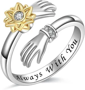 Hug Ring, Adjustable Hug Ring for Women Hugging Hands Open Ring Promise Ring for Couple Women Mens Wedding Band Rings Birthday Jewelry