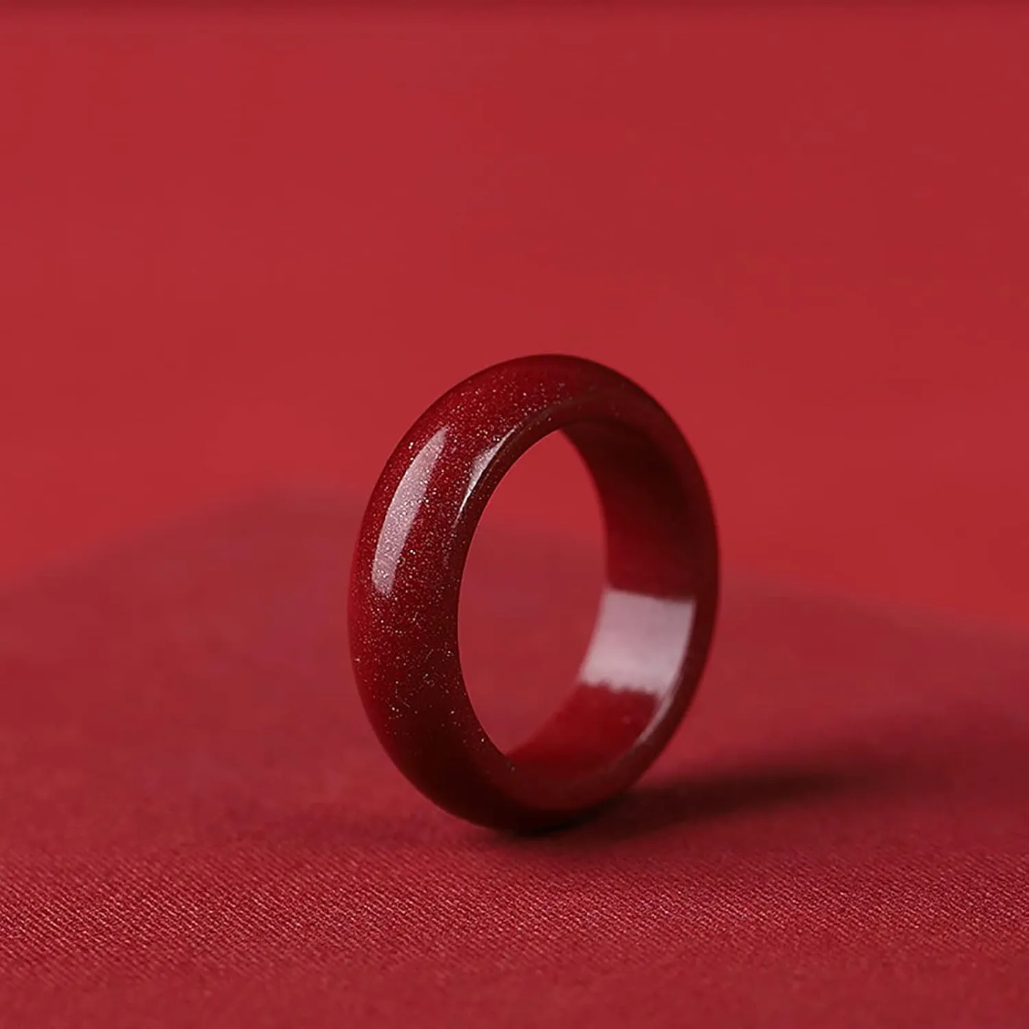 HUJUON Natural Cinnabar Stone Rings for Women Men,Red Cinnabar Gemstone Feng Shui Good Lucky Rings Protection Amulet Rings Couple Jewelry Gifts