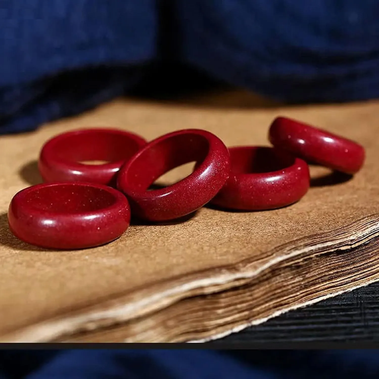 HUJUON Natural Cinnabar Stone Rings for Women Men,Red Cinnabar Gemstone Feng Shui Good Lucky Rings Protection Amulet Rings Couple Jewelry Gifts