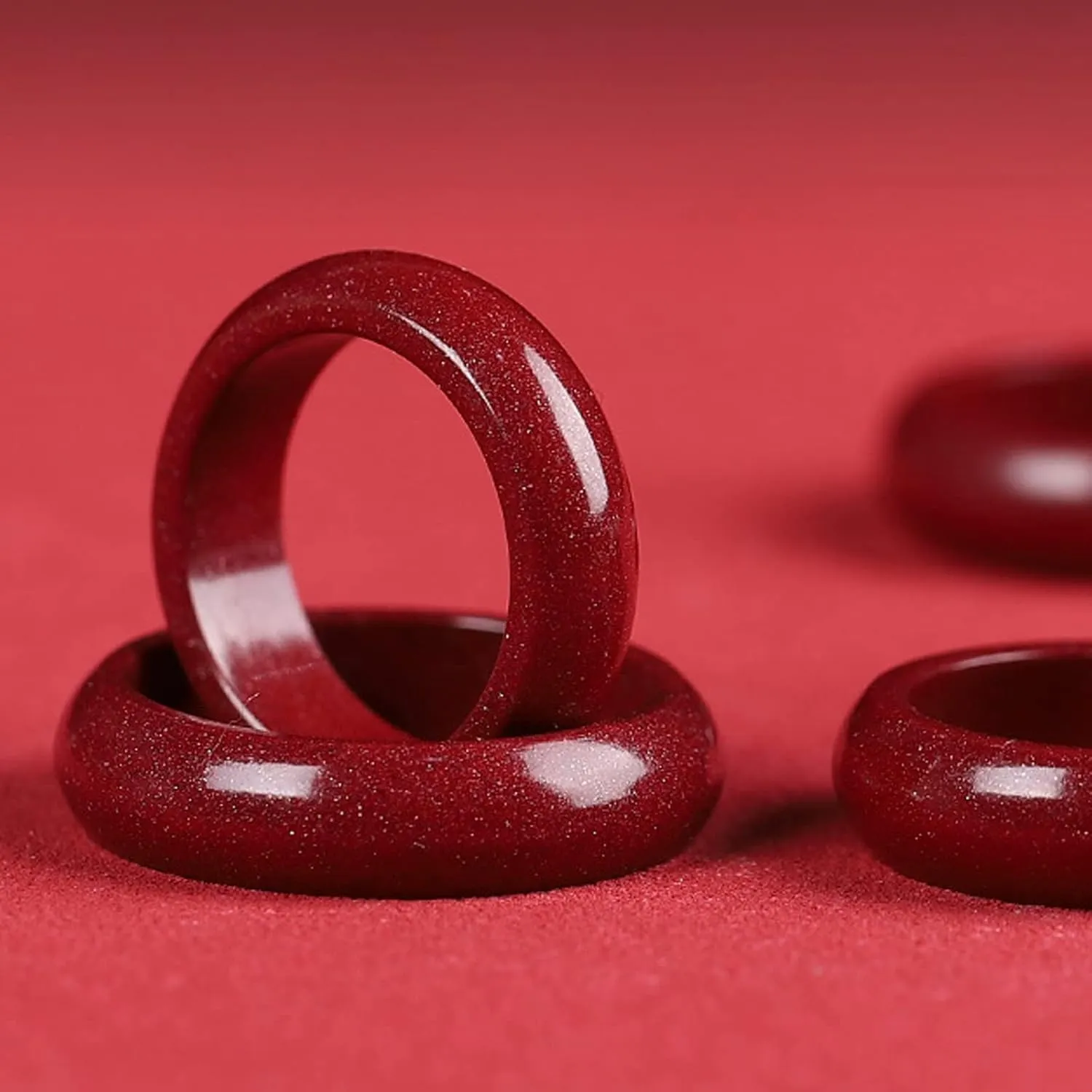 HUJUON Natural Cinnabar Stone Rings for Women Men,Red Cinnabar Gemstone Feng Shui Good Lucky Rings Protection Amulet Rings Couple Jewelry Gifts