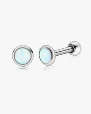 Hypoallergenic G23 Implant Grade Titanium Stud Earrings, Screw Back Earrings, F136 Pure Titanium Piercing Post Suitable for Sensitive Ears, Opal Stone Inlay Cartilage Earrings (Dazzling White,3mm)