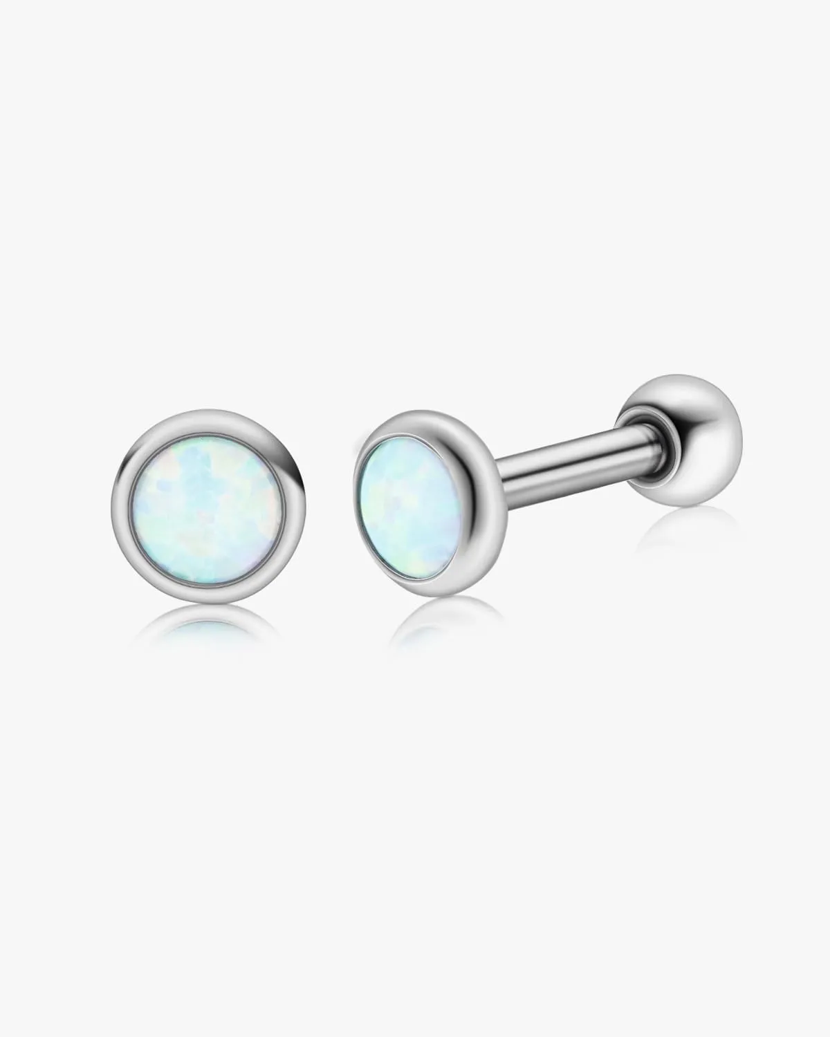 Hypoallergenic G23 Implant Grade Titanium Stud Earrings, Screw Back Earrings, F136 Pure Titanium Piercing Post Suitable for Sensitive Ears, Opal Stone Inlay Cartilage Earrings (Dazzling White,3mm)