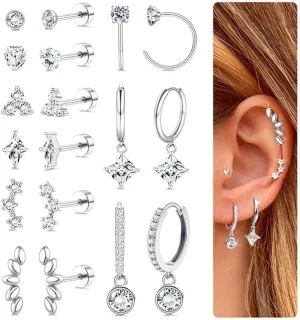Hypoallergenic Gold Huggie Hoop Earrings Flat Back Earrings for Women Men Stainless Steel Cartilage Hoop Stud Earring Set for Multiple Piercing Small Flatback Tragus Helix Piercing Jewelry for Sensitive Ears