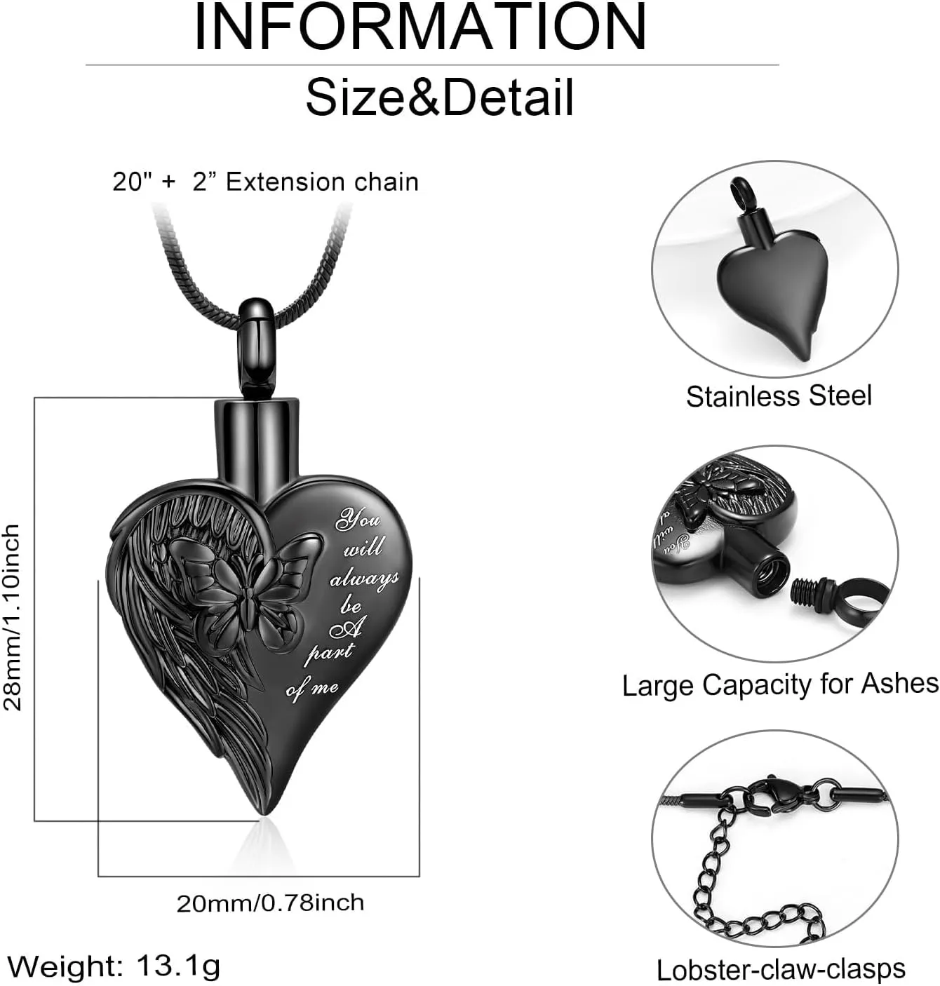 Imrsanl Cremation Jewelry for Ashes Butterfly Heart Urn Necklaces for Women Keepsake Memorial Necklace Pendent for Human Ashes