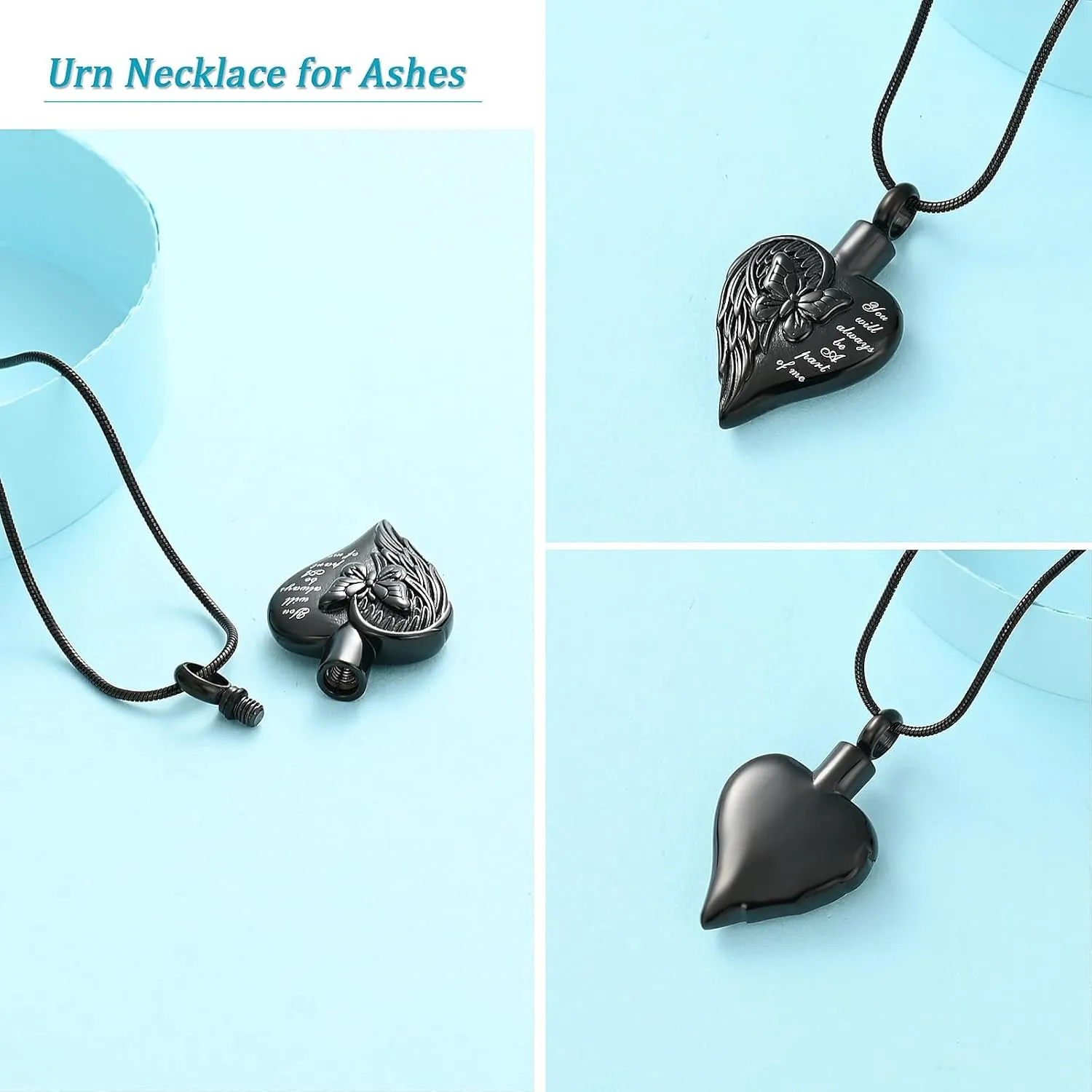 Imrsanl Cremation Jewelry for Ashes Butterfly Heart Urn Necklaces for Women Keepsake Memorial Necklace Pendent for Human Ashes