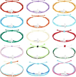 Inbagi 30 Pcs Friendship String Rope Cross Bracelet for Women Men, Adjustable Christian Nylon Rope Handmade Braided Cross Bracelet for Christian Party Favors, 15 Colors