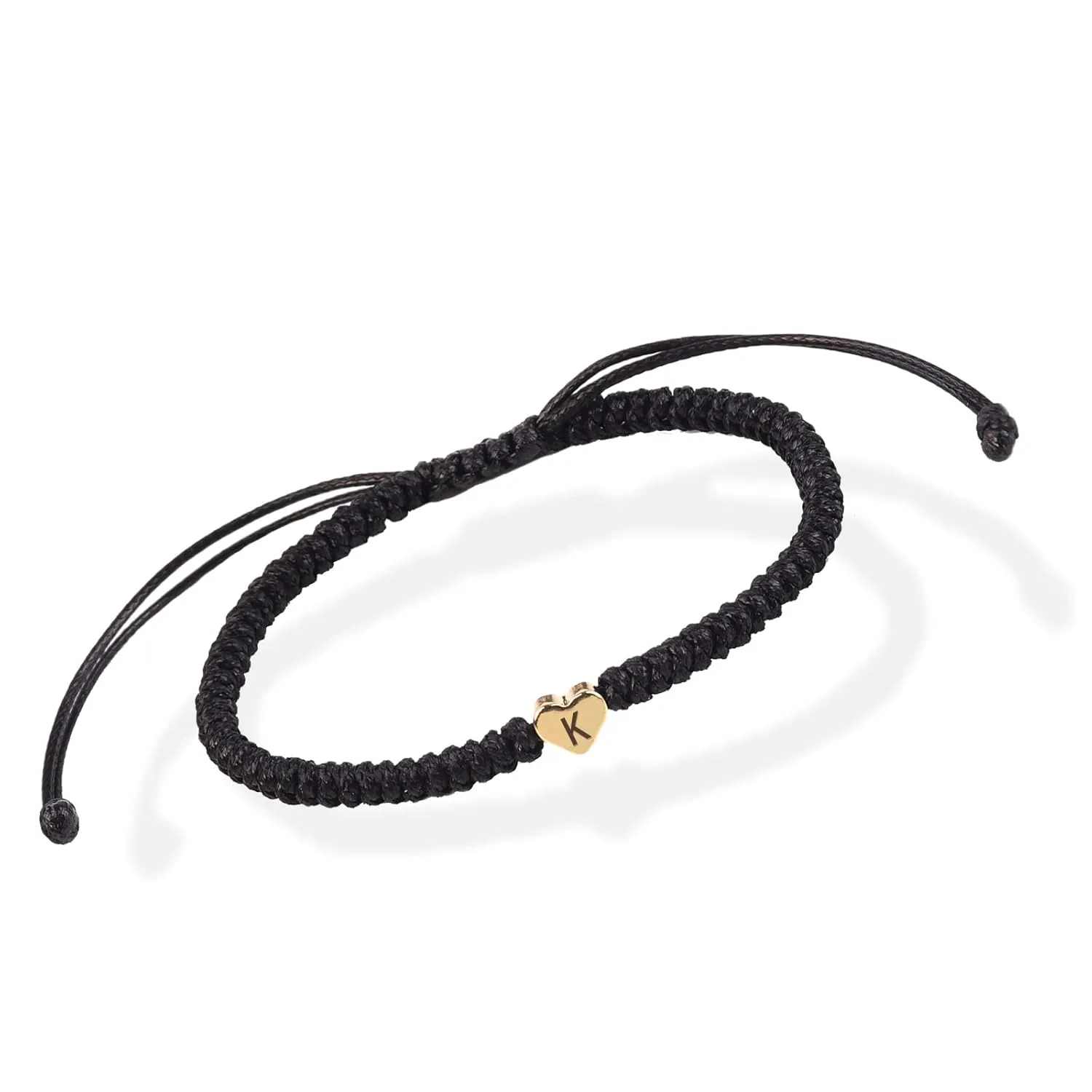 Initial Bracelets for Women Men Teen Girls Best Friend Birthday Graduation Gifts Adjustable Letter A-Z Handmade Braided Bracelets Heart Link Mothers Day Gift for Mom Friendship Jewelry (Black, K)