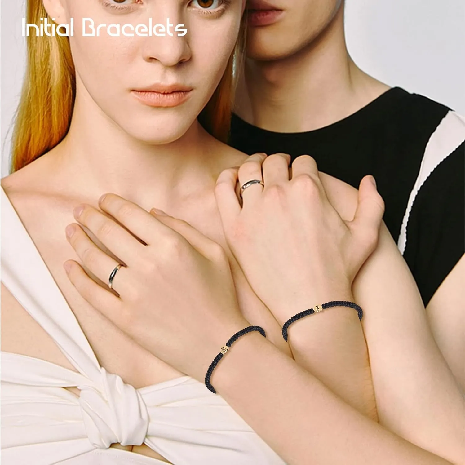 Initial Bracelets for Women Men Teen Girls Best Friend Birthday Graduation Gifts Adjustable Letter A-Z Handmade Braided Bracelets Heart Link Mothers Day Gift for Mom Friendship Jewelry (Black, K)