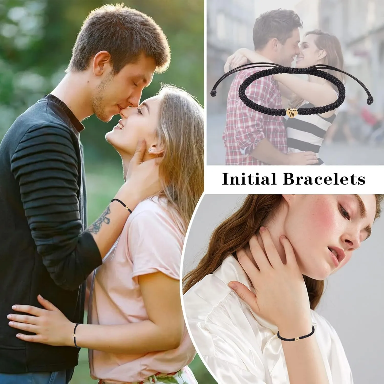 Initial Bracelets for Women Men Teen Girls Best Friend Birthday Graduation Gifts Adjustable Letter A-Z Handmade Braided Bracelets Heart Link Mothers Day Gift for Mom Friendship Jewelry (Black, K)