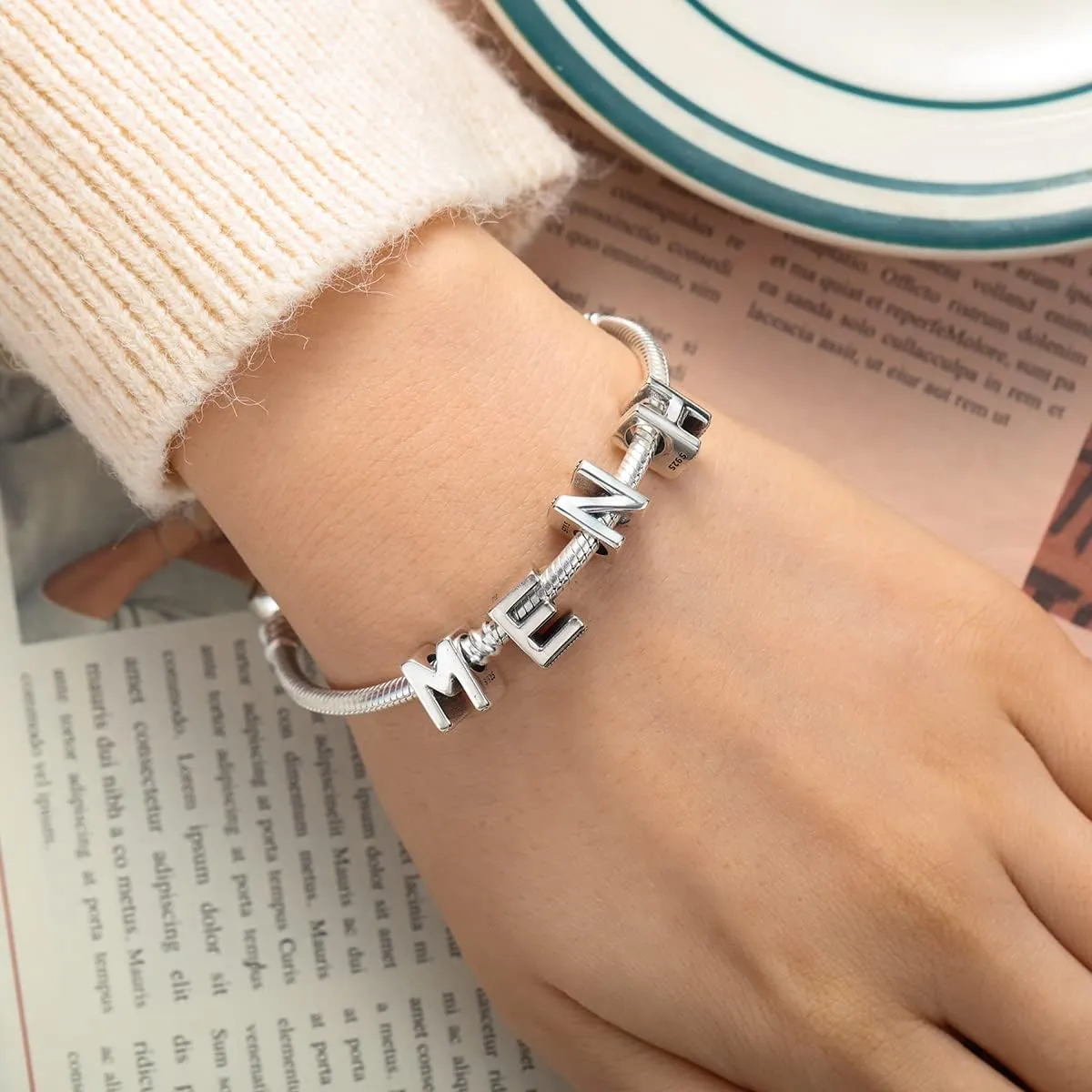 Initial Charms Fits Pandora Bracelet S925 Sterling Silver LetterCharms for Bracelets Alphabet A-Z Letters Bead Bracelet for Women Birthday Ceremony Charm Bracelets Necklace Pendent Anklet DIY Jewelry