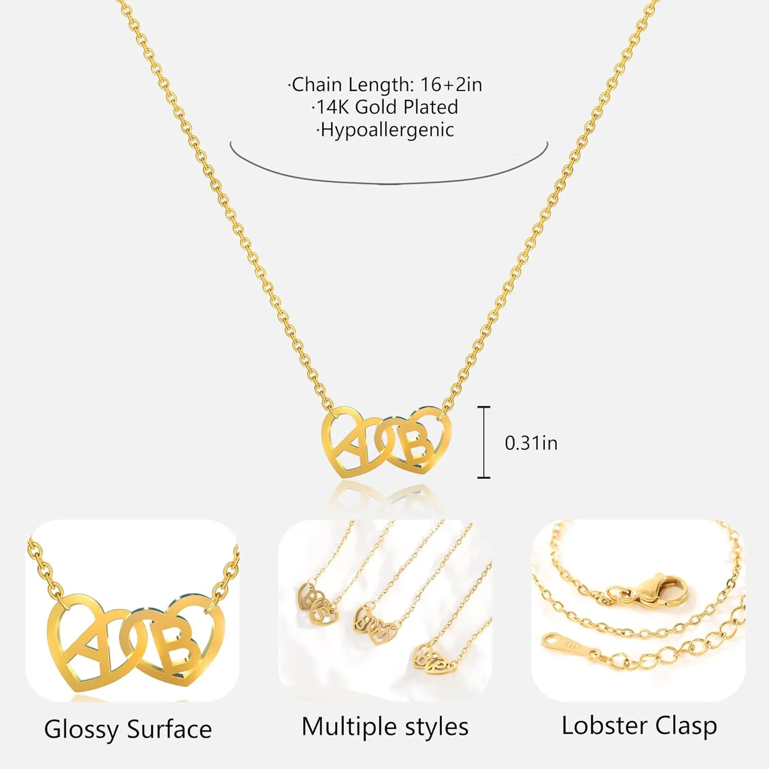 Initial Necklace for Women - 14K Gold Plated Heart Initial Necklace Letter Tiny A-Z Pendant Dainty Heart Initial Necklace Trendy Cute Initial Necklace Gold Jewelry for Women Gifts