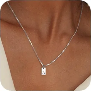 Initial Necklace, Personalized Silver Letter Necklace Dainty Silver Initial Necklace Tiny Women Initial Pendant Necklace Trendy Initial Necklaces for Women Silver Jewelry Gifts