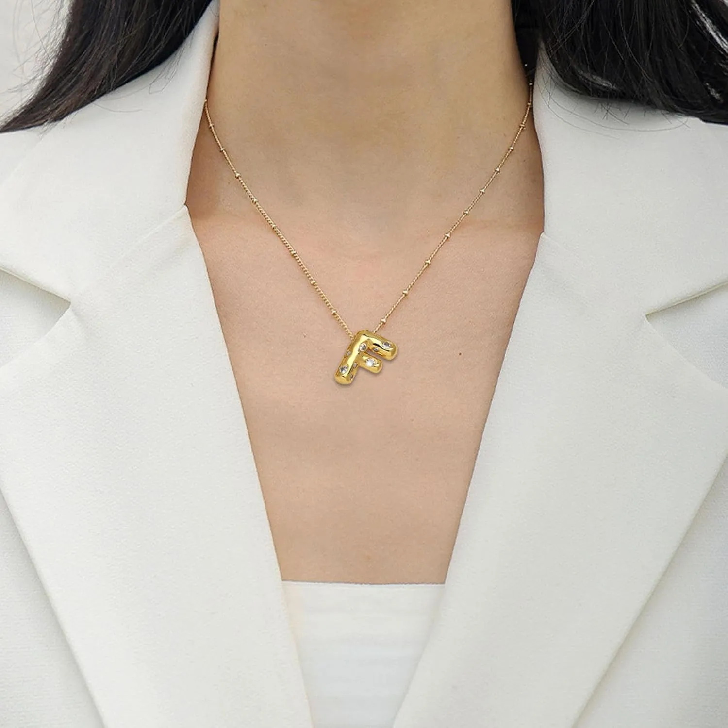 Initial Necklaces for Women, Bubble Letter Necklace Gold Plated Balloon Letter Pendant Necklace Dainty A-Z Alphabet Name Necklace, Personalized Jewelry Gift for Women