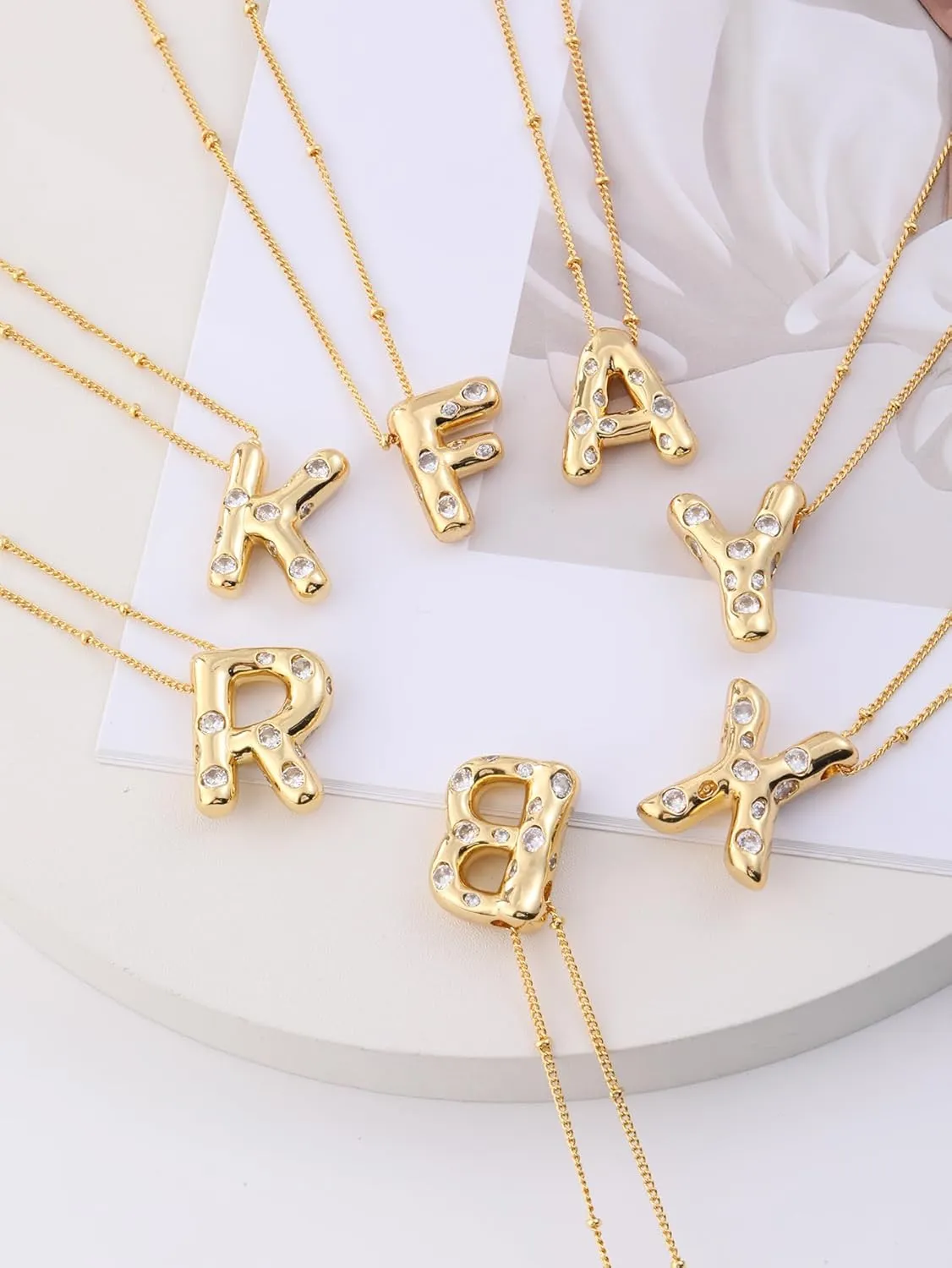 Initial Necklaces for Women, Bubble Letter Necklace Gold Plated Balloon Letter Pendant Necklace Dainty A-Z Alphabet Name Necklace, Personalized Jewelry Gift for Women