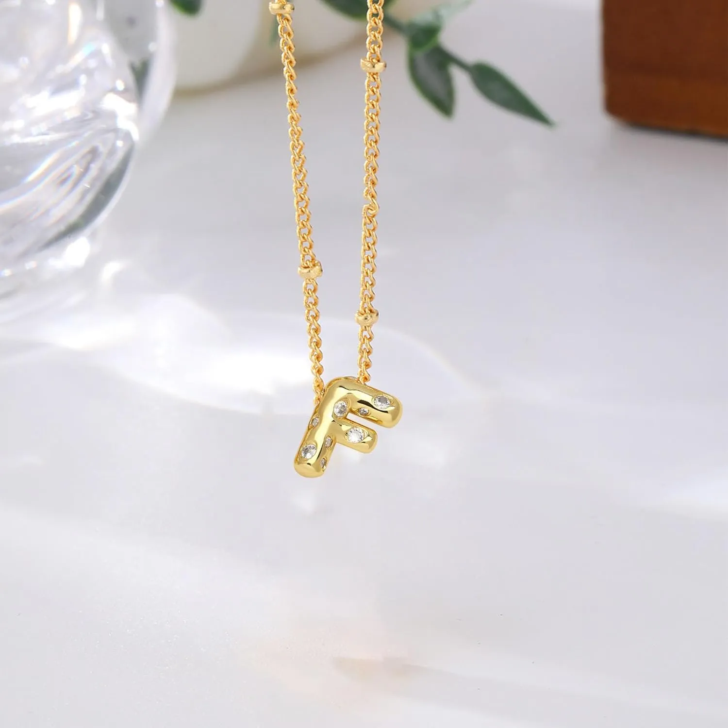 Initial Necklaces for Women, Bubble Letter Necklace Gold Plated Balloon Letter Pendant Necklace Dainty A-Z Alphabet Name Necklace, Personalized Jewelry Gift for Women