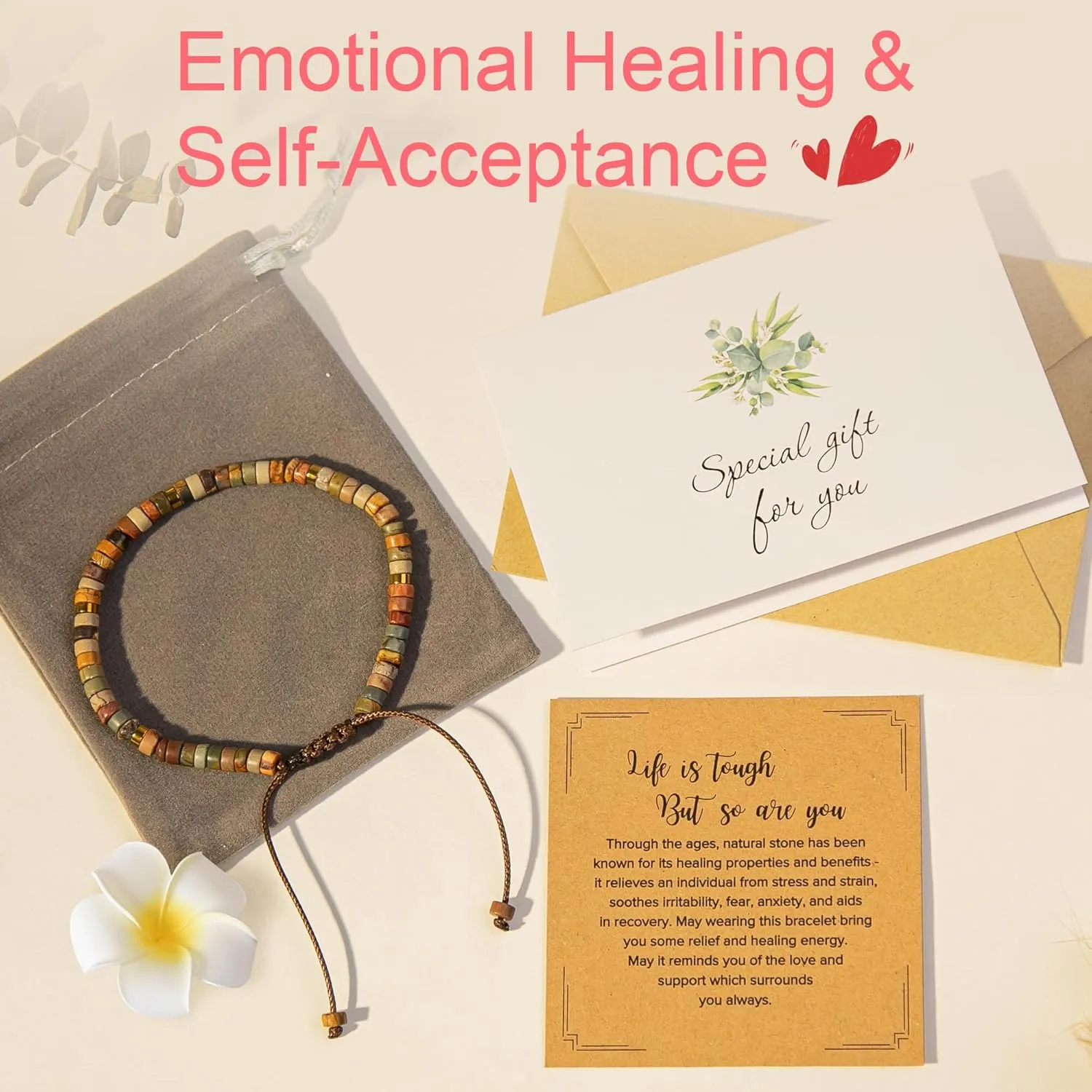 Inspirational Gifts Bracelets for Women Healing Natural Stone Bracelets - Get Well Soon Gifts for Women Best Friends Sister Girls - Life is Tough But So are You Bracelet