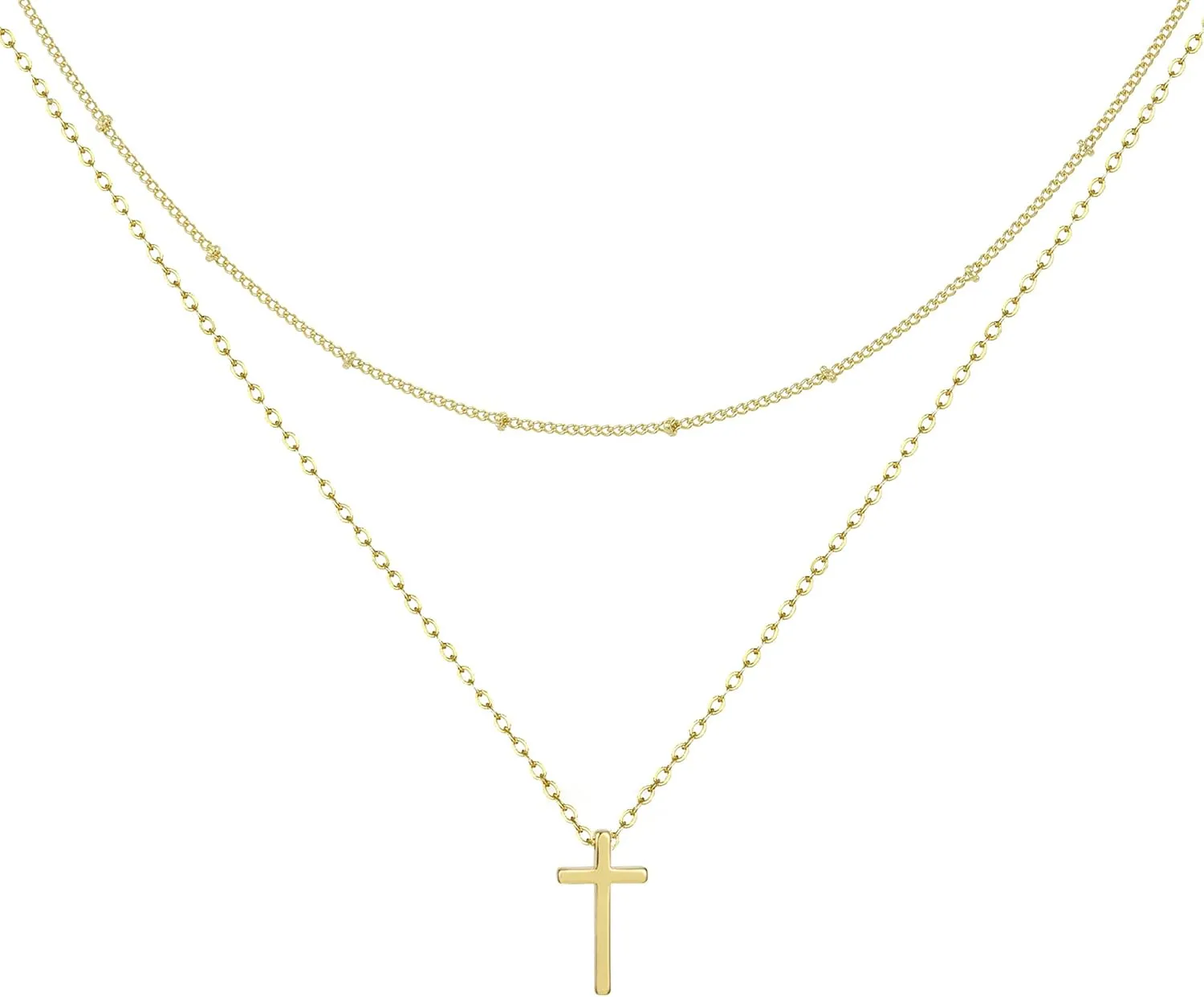 itianxi Dainty Cross Charm Pendant Necklaces,14K Gold Tiny Three Ball Necklace,Simple Fashion Jewelry for Women