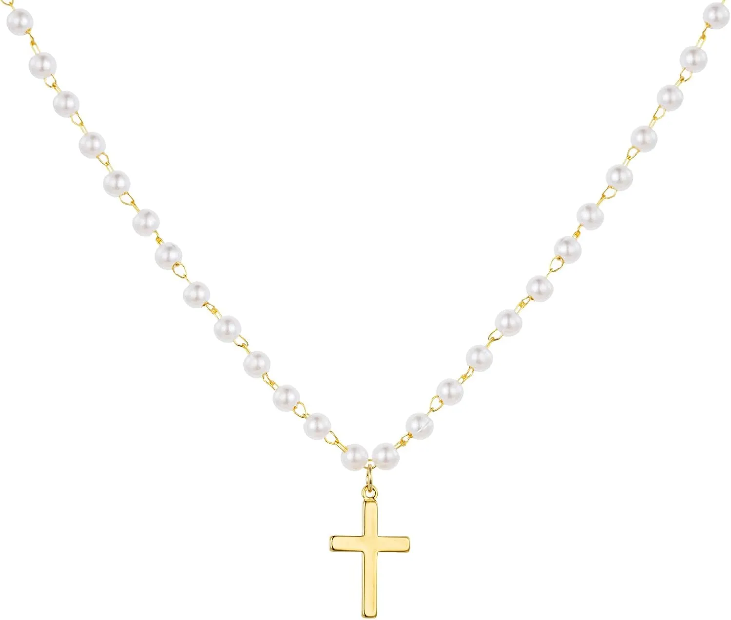 itianxi Dainty Cross Charm Pendant Necklaces,14K Gold Tiny Three Ball Necklace,Simple Fashion Jewelry for Women