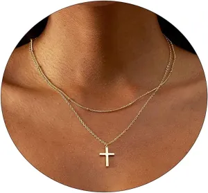 itianxi Dainty Cross Charm Pendant Necklaces,14K Gold Tiny Three Ball Necklace,Simple Fashion Jewelry for Women