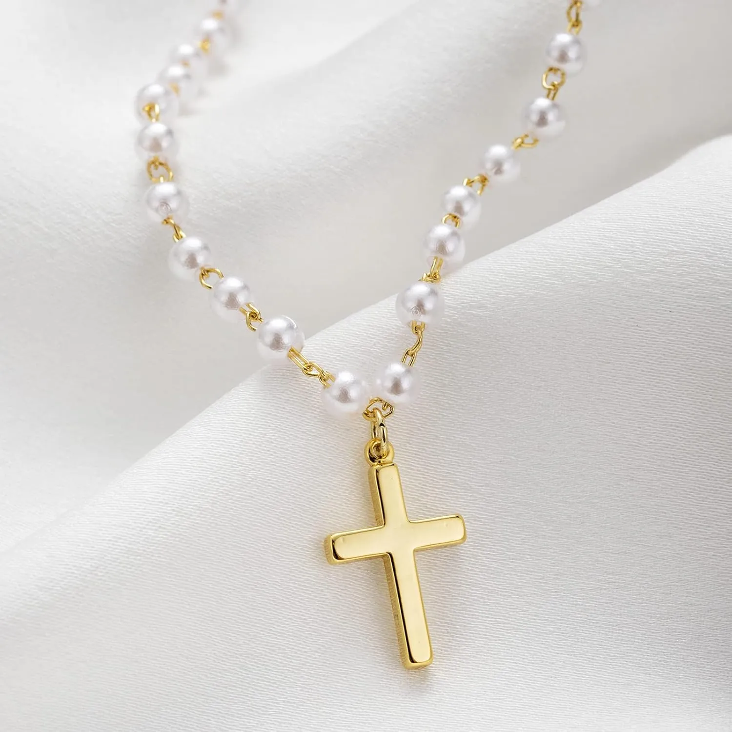 itianxi Dainty Cross Charm Pendant Necklaces,14K Gold Tiny Three Ball Necklace,Simple Fashion Jewelry for Women