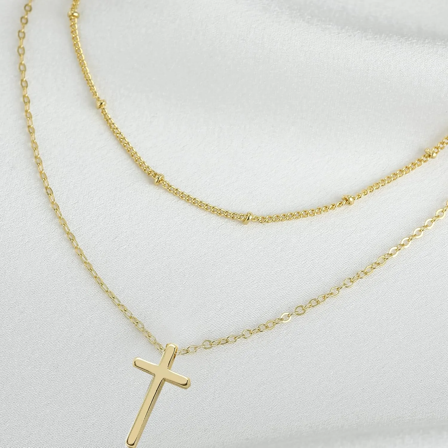 itianxi Dainty Cross Charm Pendant Necklaces,14K Gold Tiny Three Ball Necklace,Simple Fashion Jewelry for Women