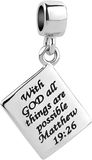 Jesus Mathew 19:26 Cross Charm Compatible with Pandora Charms Bracelets for Women With God All Things Are Possible Pendant