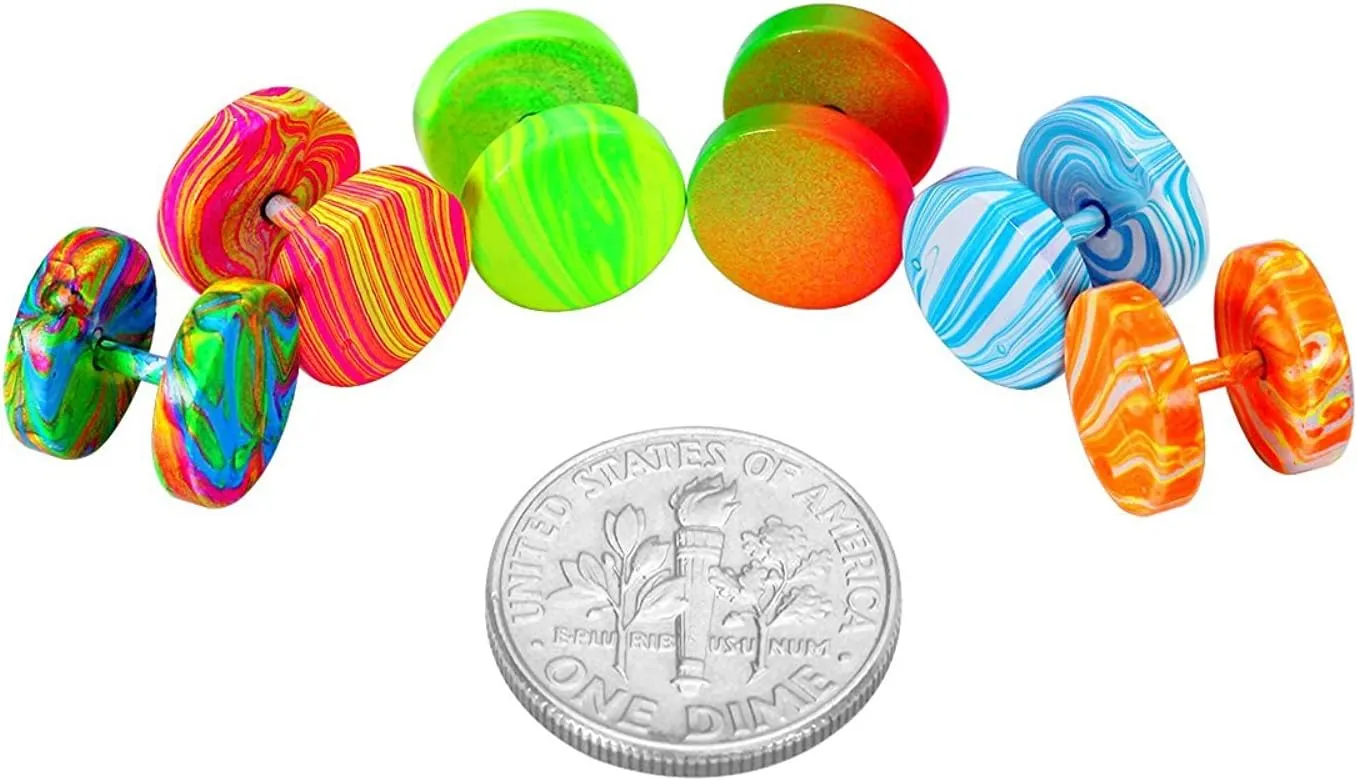 JewelrieShop Fake Plugs Faux Gauges Plugs Earring for Men Stainless Steel Studs Circle Flat Back Cheater Illusion Tunnel Dumbbell Earrings Ear Plugs Women(16G,6-12 Pieces,10mm)