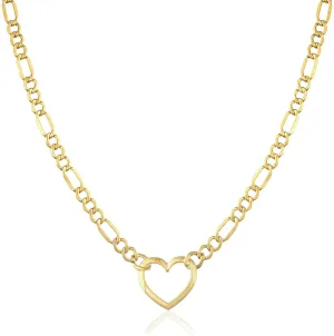 Jewelry Atelier Gold Filled Figaro Heart Necklaces  14K Yellow Gold Filled Heart Pendant with Solid Figaro Chain for Women with Different Sizes (2.7mm, 4.5mm)