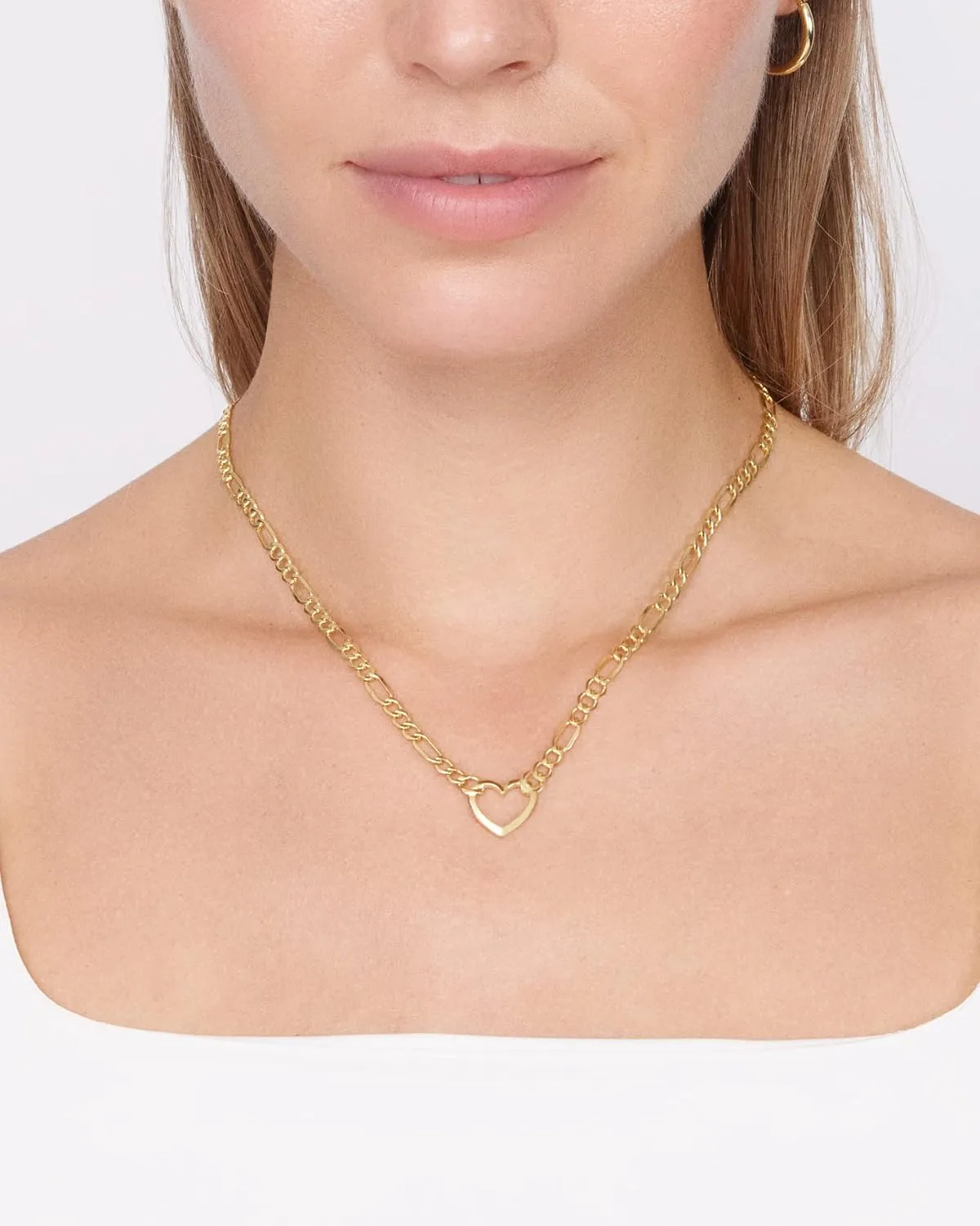 Jewelry Atelier Gold Filled Figaro Heart Necklaces  14K Yellow Gold Filled Heart Pendant with Solid Figaro Chain for Women with Different Sizes (2.7mm, 4.5mm)
