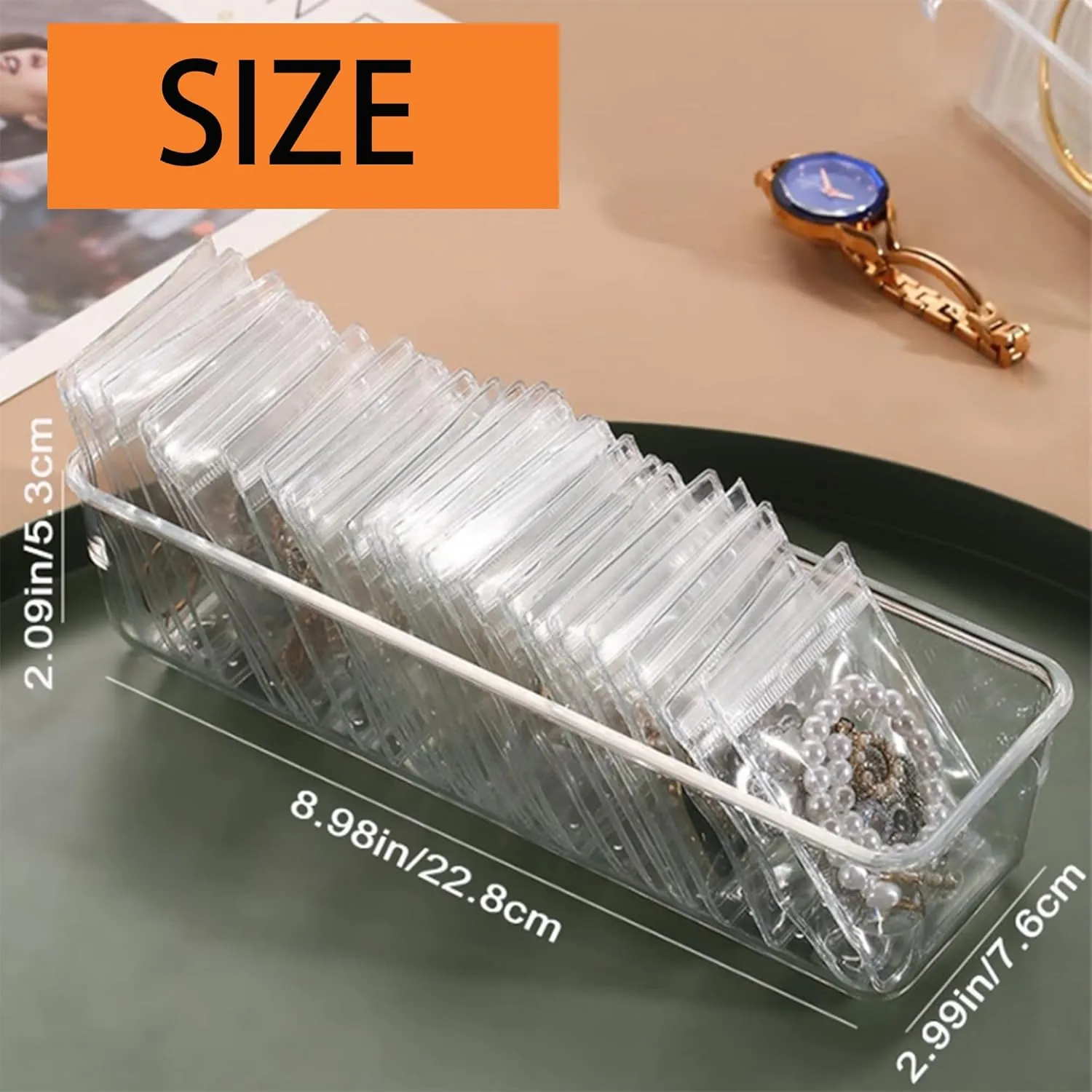 Jewelry Box Organizer, Women Girls Clear Acrylic Jewelry Organizer and Storage with 30 Middle Bags for Earring, Rings, Necklaces Bracelets
