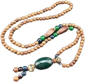 Jewelry Handmade Buddhist Necklace with Mala Wood Beads Necklace Bodhi Buddha Ethnic Long Necklace for Women Necklaces